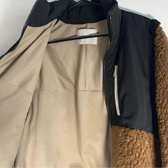 Sandy Liang Mia Fleece Teddy Cropped Jacket in Black & Brown Size Small